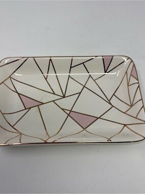 Summer & Rose Geometric Ceramic Tray Pink Gold and Cream 6” x 4” X 1”